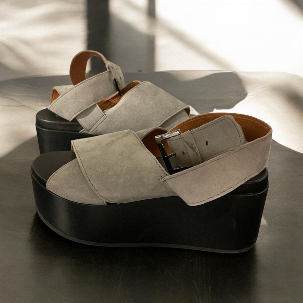 Copenhagen Shoe Biz Gray Platform Sandals with Tie Up Ankle